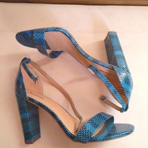 JustFab strappy blue snakeskin heeled sandals